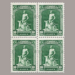 1930 LONDRA BASKISI PULLAR ("CÜMHURİYET",U noktalı) DÖRTLÜ BLOK