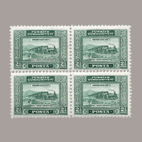 1930 LONDRA BASKISI PULLAR ("CÜMHURİYET",U noktalı) DÖRTLÜ BLOK