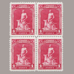 1930 LONDRA BASKISI PULLAR ("CÜMHURİYET",U noktalı) DÖRTLÜ BLOK