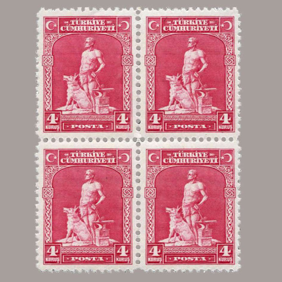 1930 LONDRA BASKISI PULLAR ("CÜMHURİYET",U noktalı) DÖRTLÜ BLOK