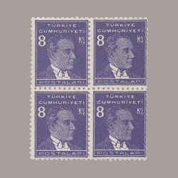 1955 DOKUZUNCU ATATÜRK SERİSİ (Bulanık Baskı-Grimtrak zamk) DÖRTLÜ BLOK