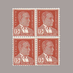 1955 DOKUZUNCU ATATÜRK SERİSİ (Bulanık Baskı-Grimtrak zamk) DÖRTLÜ BLOK
