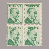 1956 ATATÜRK (Tek çizgi çerçeveli portre) DÖRTLÜ BLOK