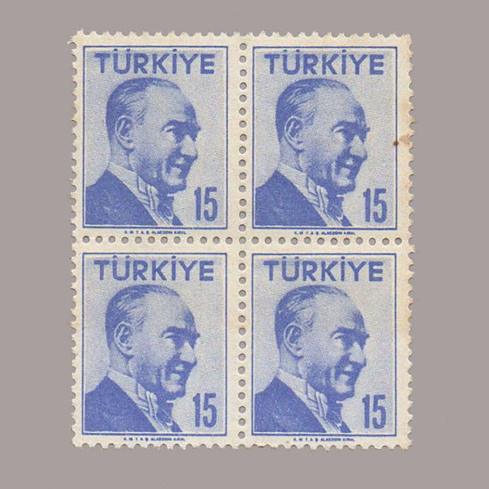 1956 ATATÜRK (Tek çizgi çerçeveli portre) DÖRTLÜ BLOK