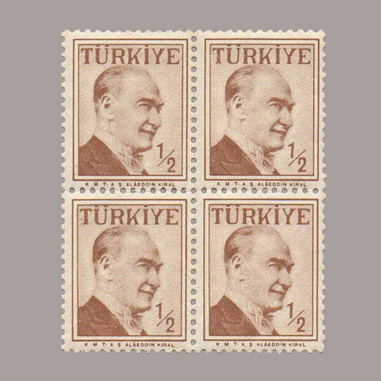 1957 ATATÜRK (Çift çizgili çerçeveli) DÖRTLÜ BLOK