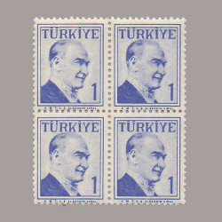 1957 ATATÜRK (Çift çizgili çerçeveli) DÖRTLÜ BLOK