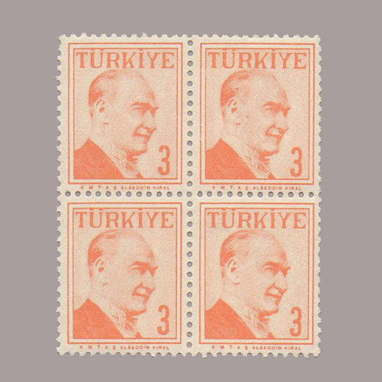 1957 ATATÜRK (Çift çizgili çerçeveli) DÖRTLÜ BLOK
