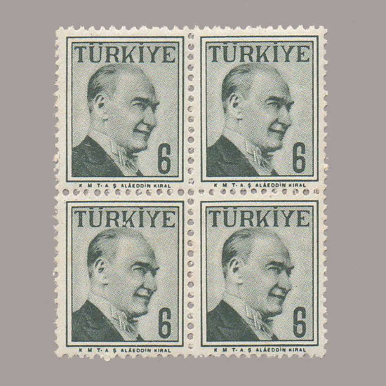 1957 ATATÜRK (Çift çizgili çerçeveli) DÖRTLÜ BLOK