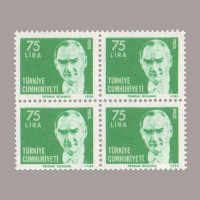 1980 ATATÜRK SÜREKLİ SERİ DÖRTLÜ BLOK