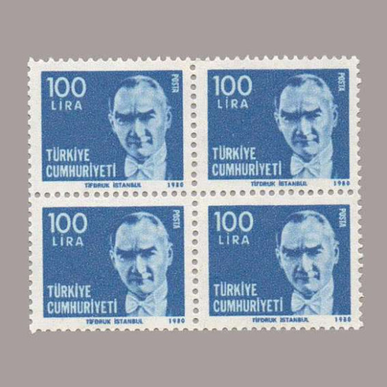 1980 ATATÜRK SÜREKLİ SERİ DÖRTLÜ BLOK