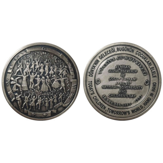 2002 23 NİSAN HATIRA PARASI (GÜMÜŞ KAPLAMA) BRONZ