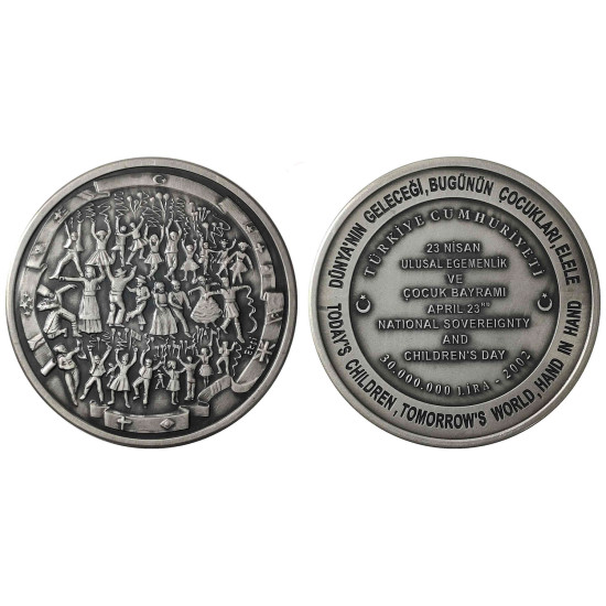 2002 23 NİSAN HATIRA PARASI (GÜMÜŞ KAPLAMA) BRONZ BÜYÜK BOY